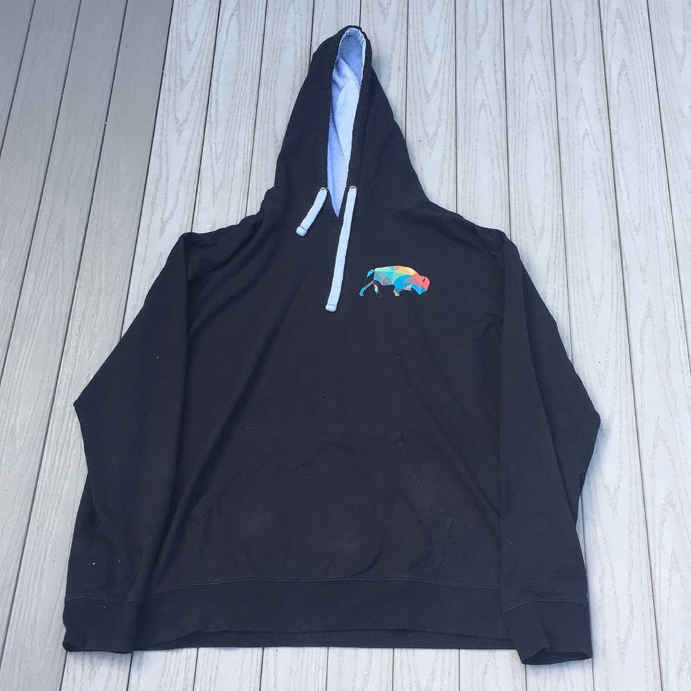 Black sweatshirt with rainbow buffalo.